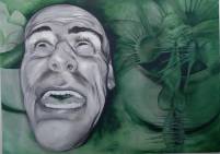 Schilderij expression in green door Debbie de Leau